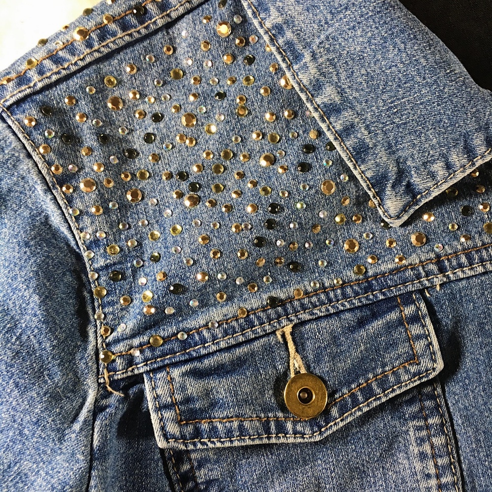 Cato Women's Gem Studded Jean Button Up Jacket - Picture 6 of 6